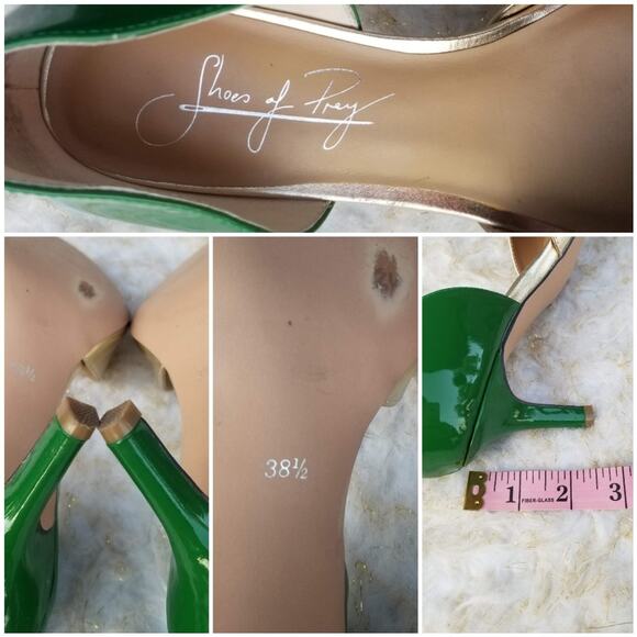 Green & Gold Heels Patent Metallic Leather Pumps TwoTone Shoes Prey Size EU 38.5 - Picture 7 of 11
